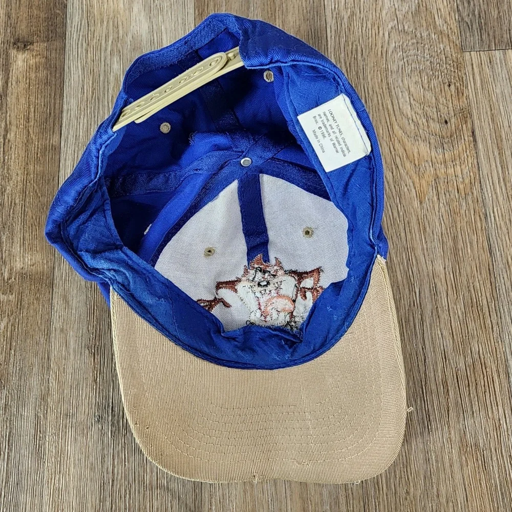 Vtg 1996 Looney Tunes Taz Snapback Hat Blue Tan Fresh‎ Caps USA Kids Distressed